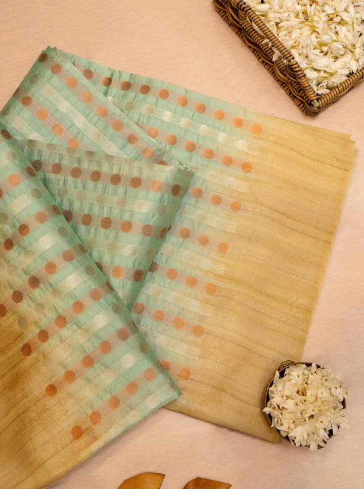 Mint Green Polka Bhagalpur Tussar Sari - Clio Silks
