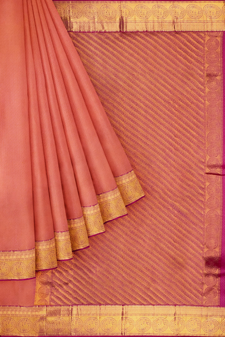 Mustard and Peach Jacquard Traditional Kanjivaram Silk Saree - Clio Silks