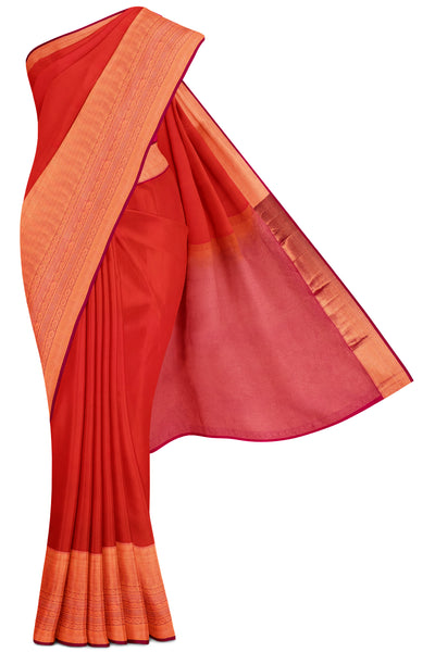 Peach Orange Traditional Kanjivaram Silk Saree - Clio Silks