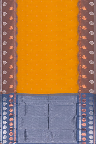 Mango Yellow Jacquard Kanjivaram Silk Saree with Copper Thilakam Border - Clio Silks