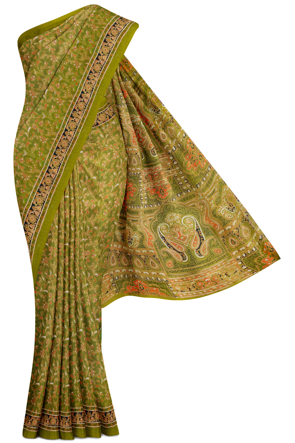 Green Printed Pure Tussar Saree - Clio Silks