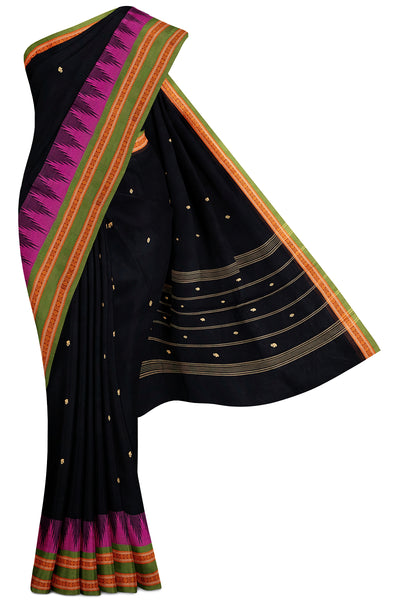 Black and Pink Pure Kanchipuram Cotton Saree - Clio Silks