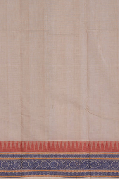 Light Fawn Thread Motifs Pure Kanchipuram Cotton Saree - Clio Silks