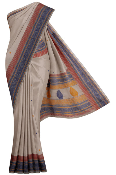 Light Fawn Thread Motifs Pure Kanchipuram Cotton Saree - Clio Silks