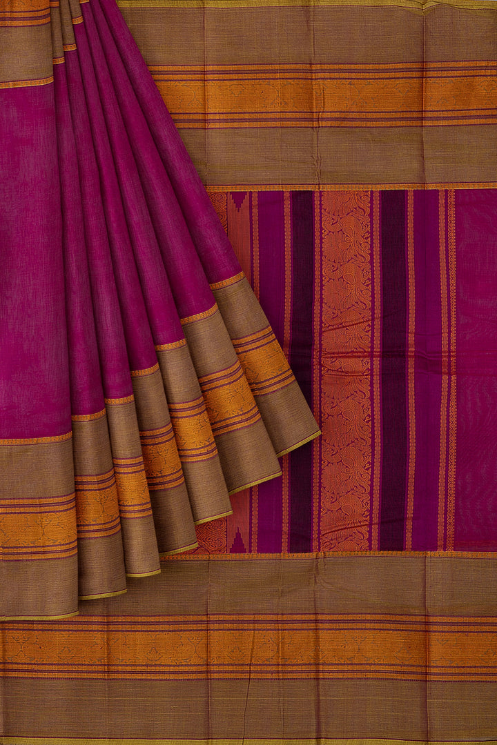 Magenta Rettai Pettu Pure Cotton Saree - Clio Silks