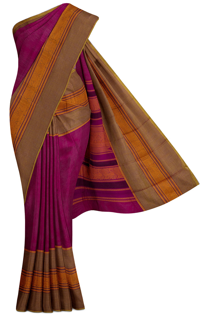Magenta Rettai Pettu Pure Cotton Saree - Clio Silks