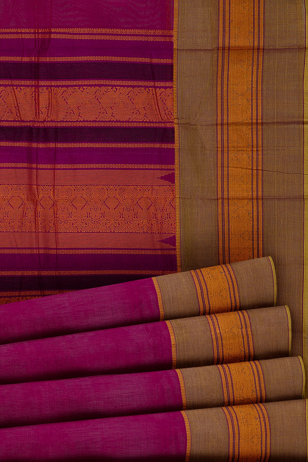 Magenta Rettai Pettu Pure Cotton Saree - Clio Silks