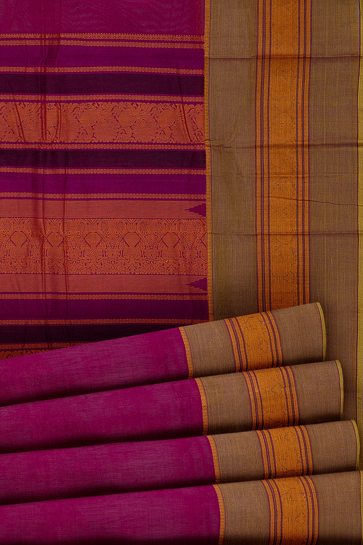 Magenta Rettai Pettu Pure Cotton Saree - Clio Silks