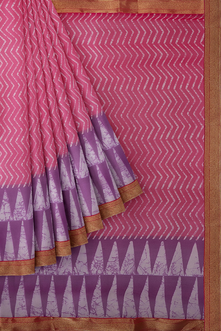 Pink and Purple printed Georgette Saree - Clio Silks