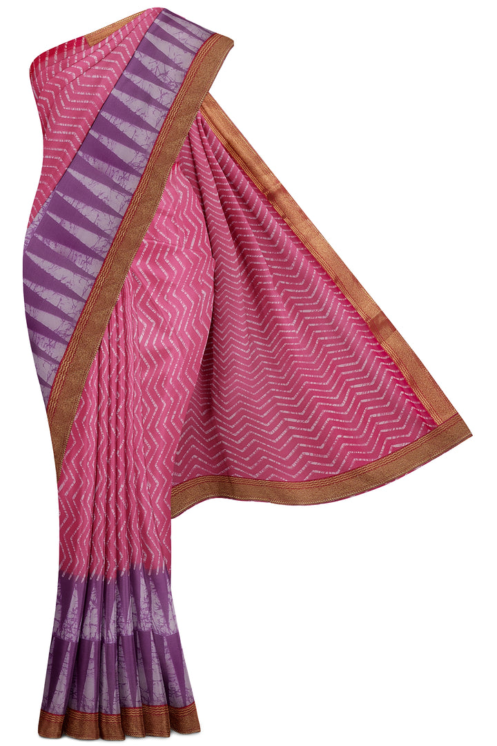 Pink and Purple printed Georgette Saree - Clio Silks