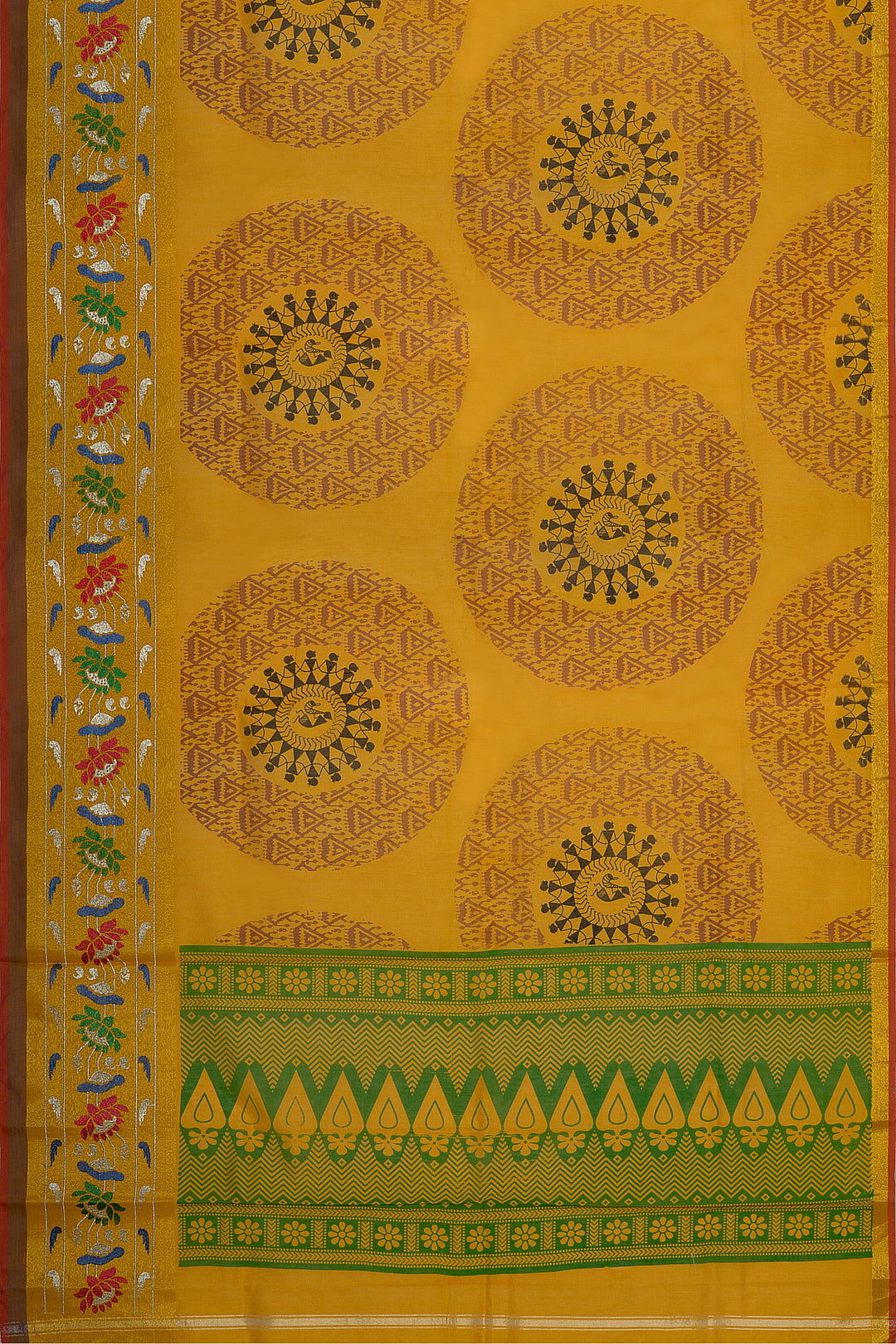 Mustard Warli Printed Pure Cotton Saree - Clio Silks