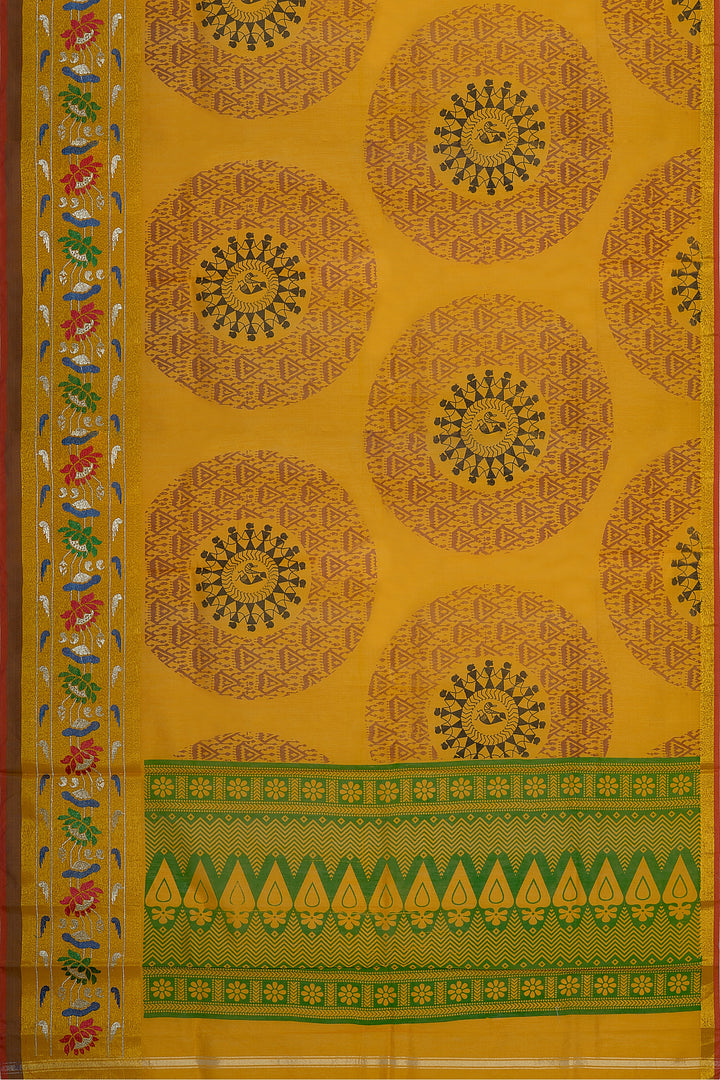 Mustard Warli Printed Pure Cotton Saree - Clio Silks