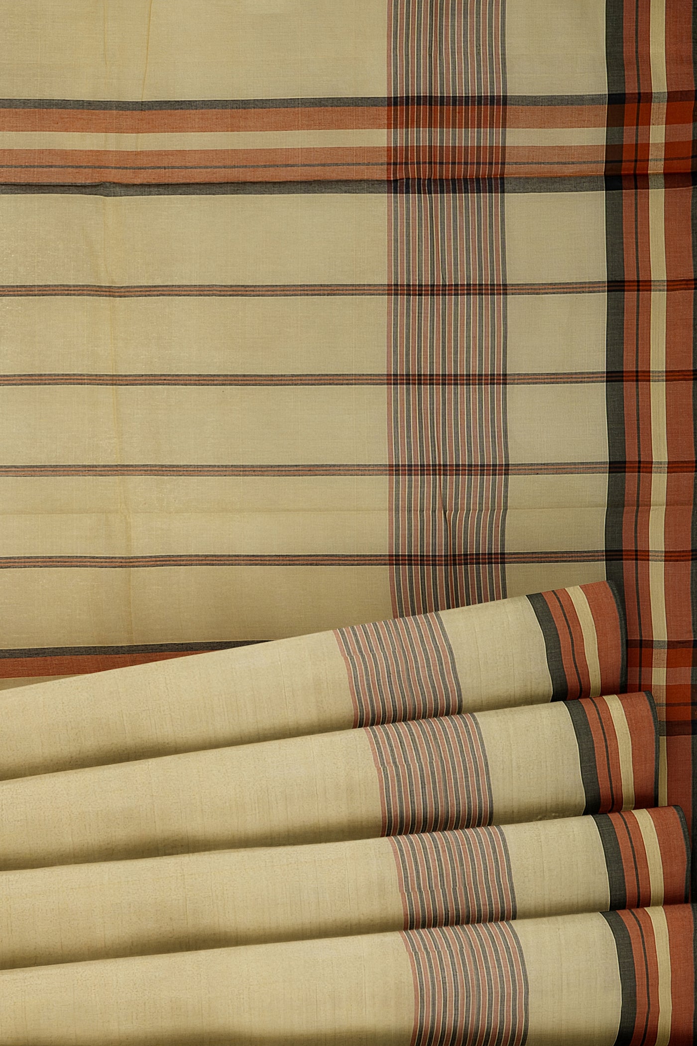 Cream Stripes Pure Cotton Saree - Clio Silks