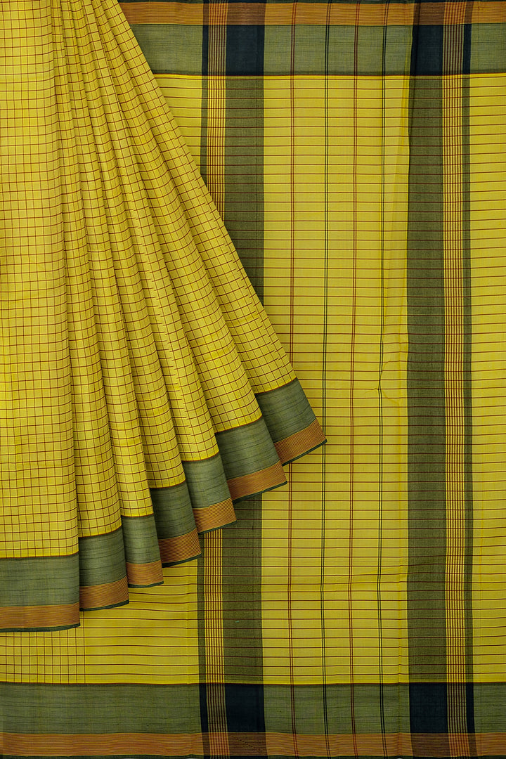 Yellow Podikattam Pure Cotton Sari - Clio Silks