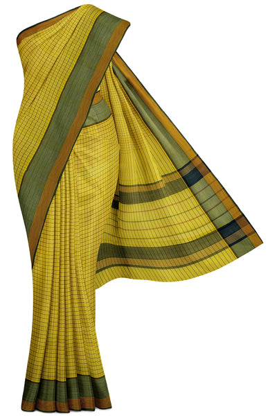 Yellow Podikattam Pure Cotton Sari - Clio Silks