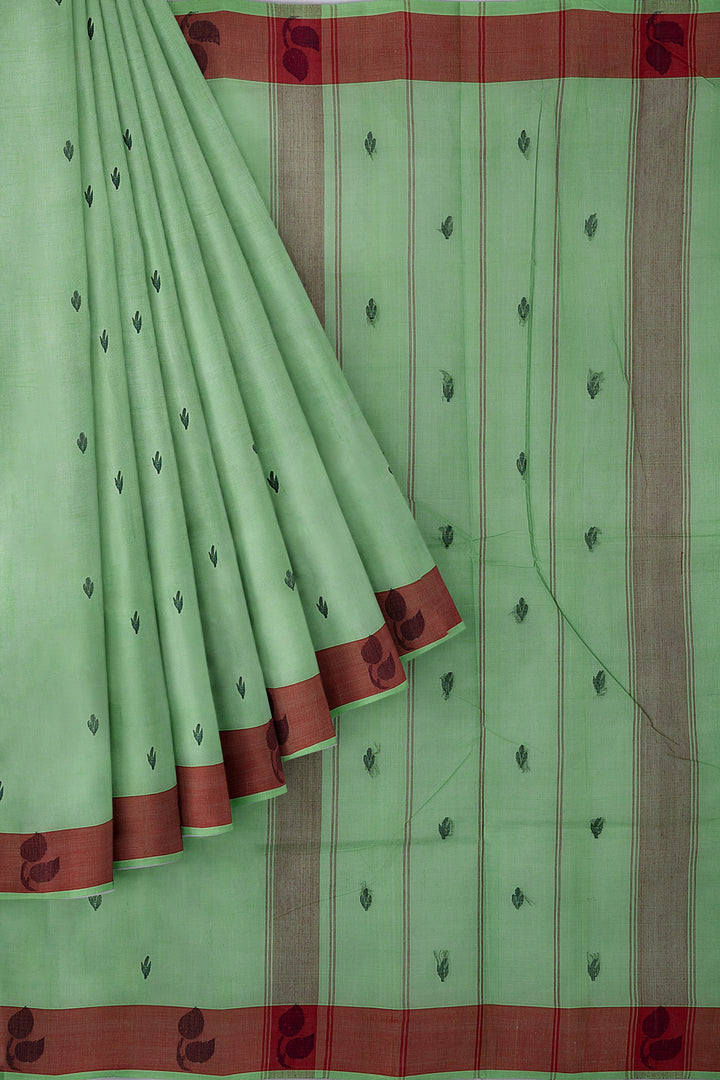 Green and Maroon Pure Cotton Saree - Clio Silks
