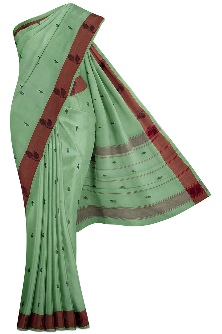 Green and Maroon Pure Cotton Saree - Clio Silks