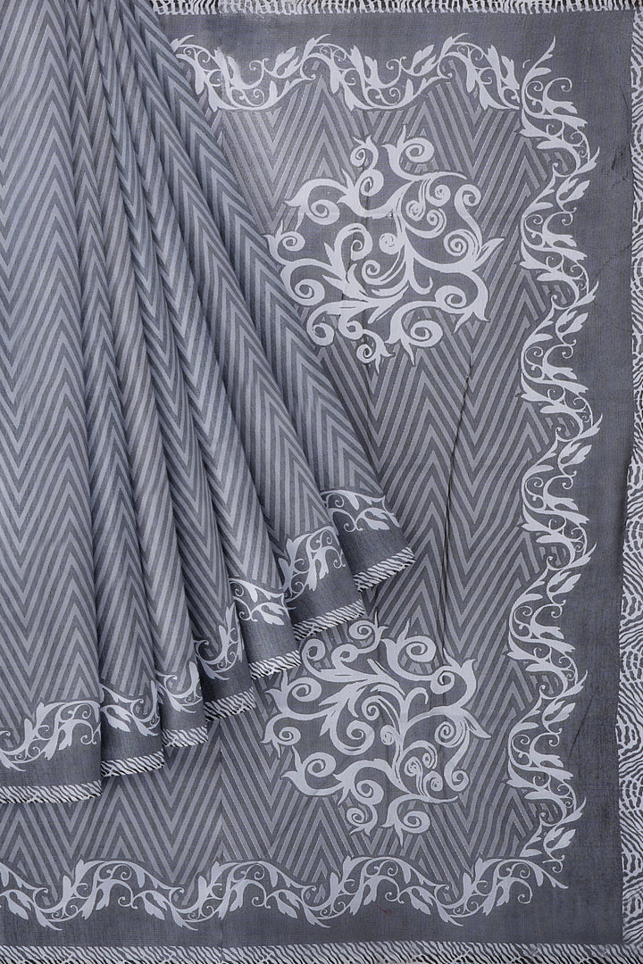 Black and White Kota Cotton Saree - Clio Silks