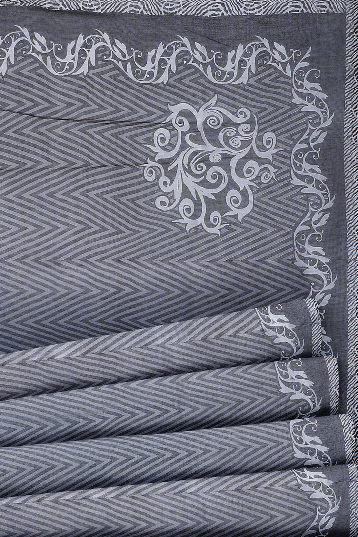 Black and White Kota Cotton Saree - Clio Silks