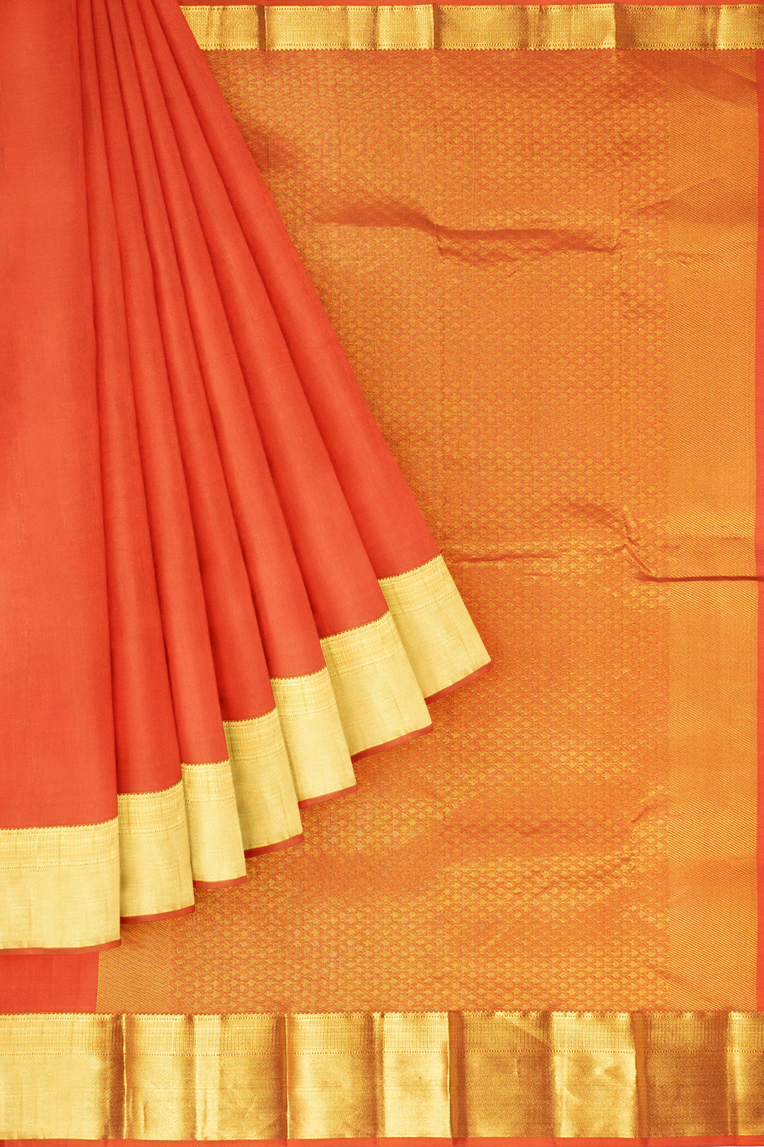 Orange Pure Silk Plain Kanjivaram Saree - Clio Silks