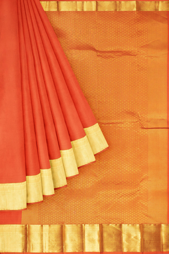 Orange Pure Silk Plain Kanjivaram Saree - Clio Silks