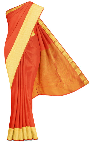 Orange Pure Silk Plain Kanjivaram Saree - Clio Silks