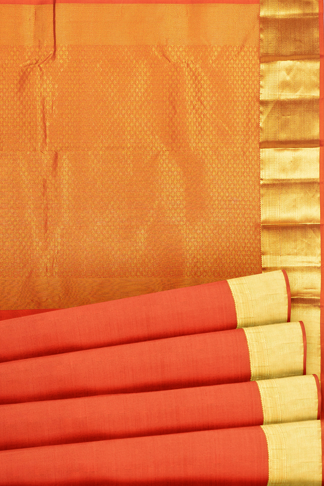 Orange Pure Silk Plain Kanjivaram Saree - Clio Silks