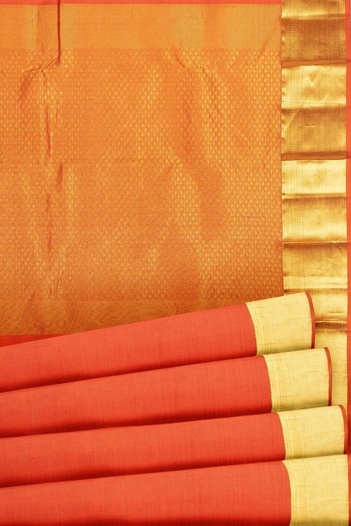 Orange Pure Silk Plain Kanjivaram Saree - Clio Silks
