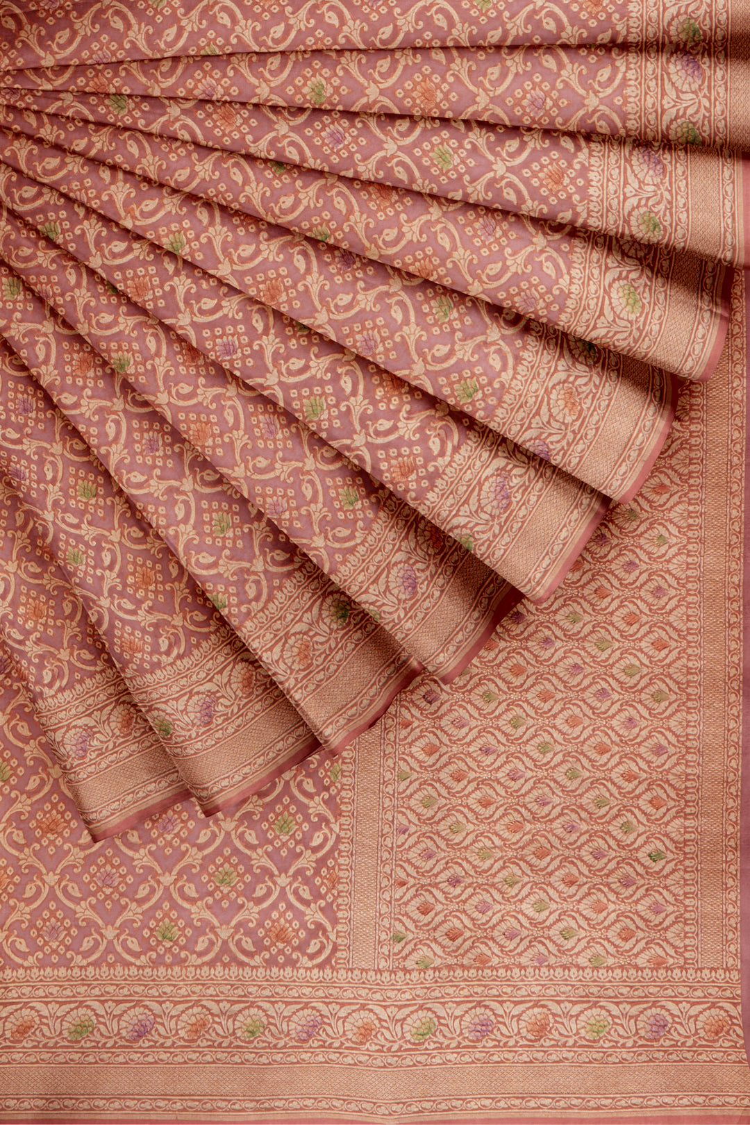 Dusty Peach Pure Banaras Georgette Saree - Clio Silks