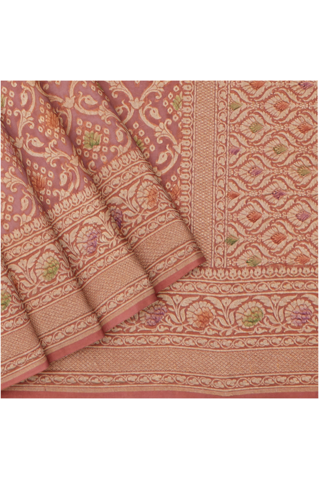 Dusty Peach Pure Banaras Georgette Saree - Clio Silks