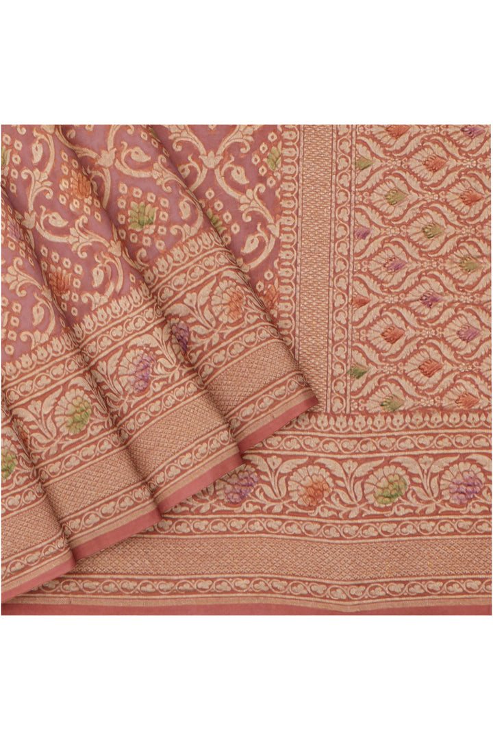 Dusty Peach Pure Banaras Georgette Saree - Clio Silks