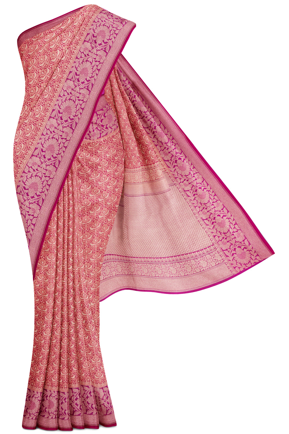 Fiery Rose Phekwa Banaras saree - Clio Silks