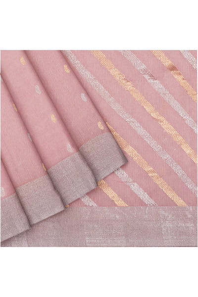 Baby Pink Chanderi Silk Cotton Saree - Clio Silks