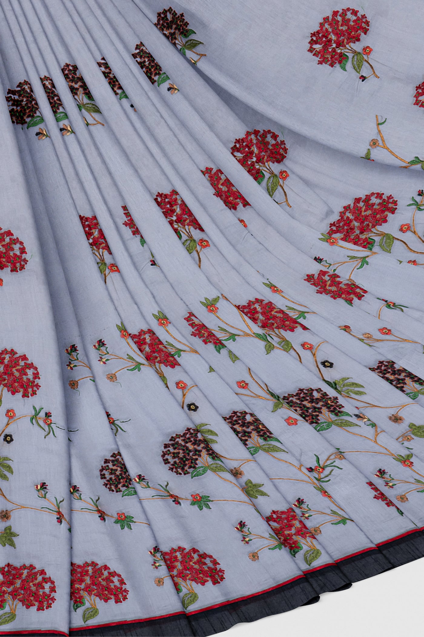 Grey embroidered banaras cotton saree - Clio Silks