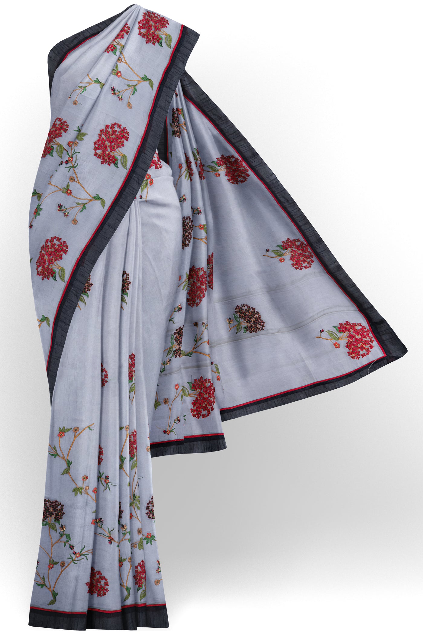 Grey embroidered banaras cotton saree - Clio Silks