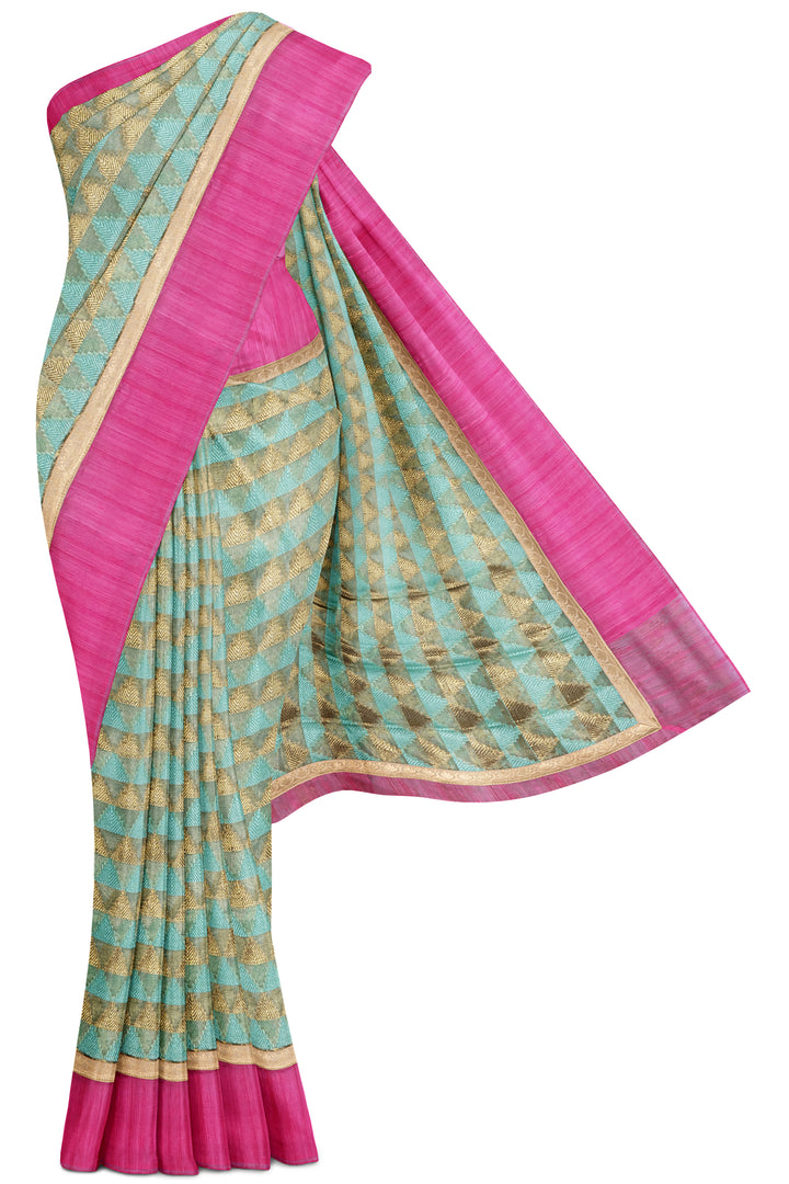 Pastel Blue Banaras kora saree - Clio Silks