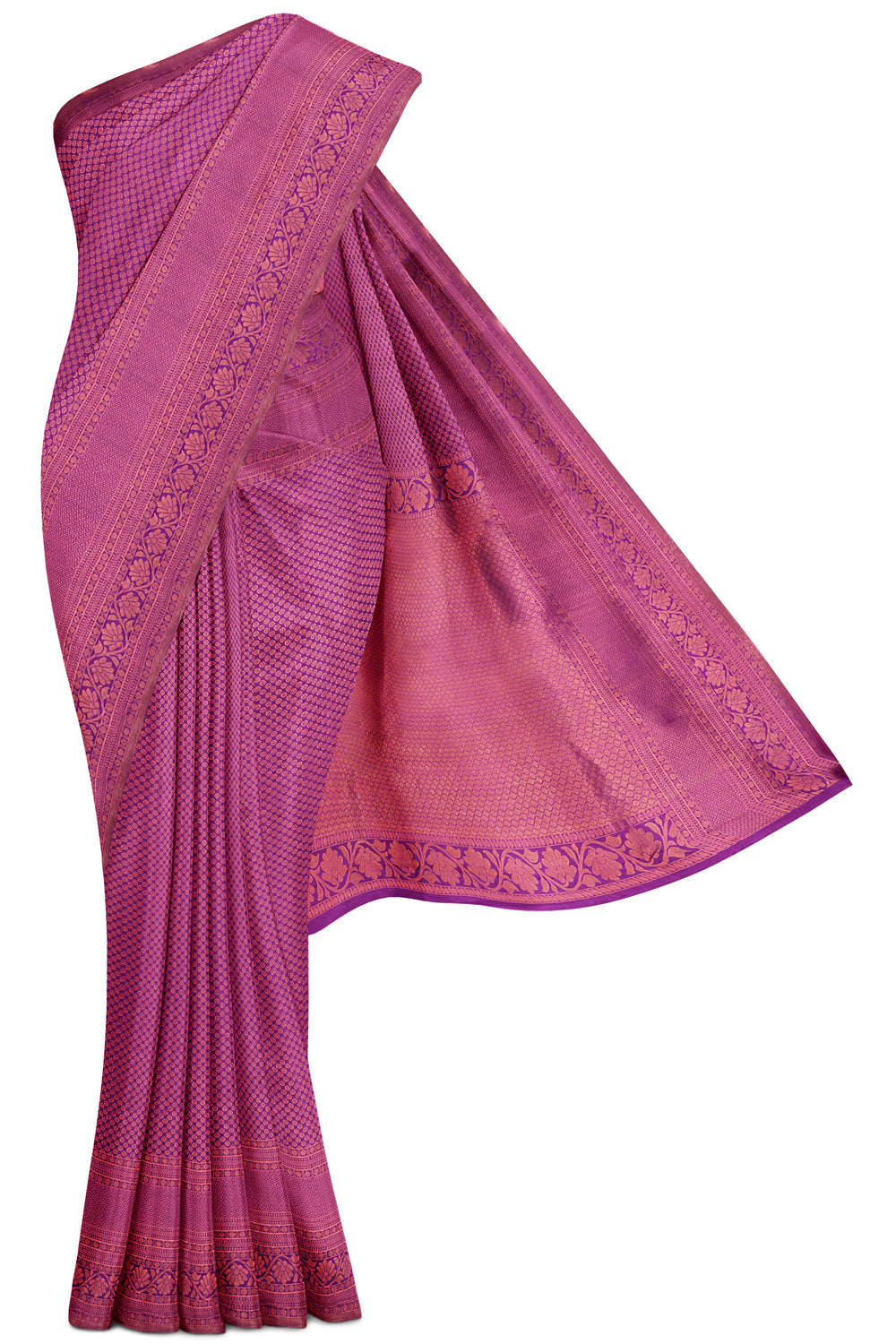 Plum Magenta Brocade Kanjivaram Silk Saree - Clio Silks