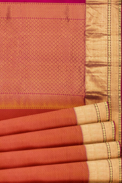 Rust Orange Embossed Big Border Kanjivaram Silk Saree - Clio Silks