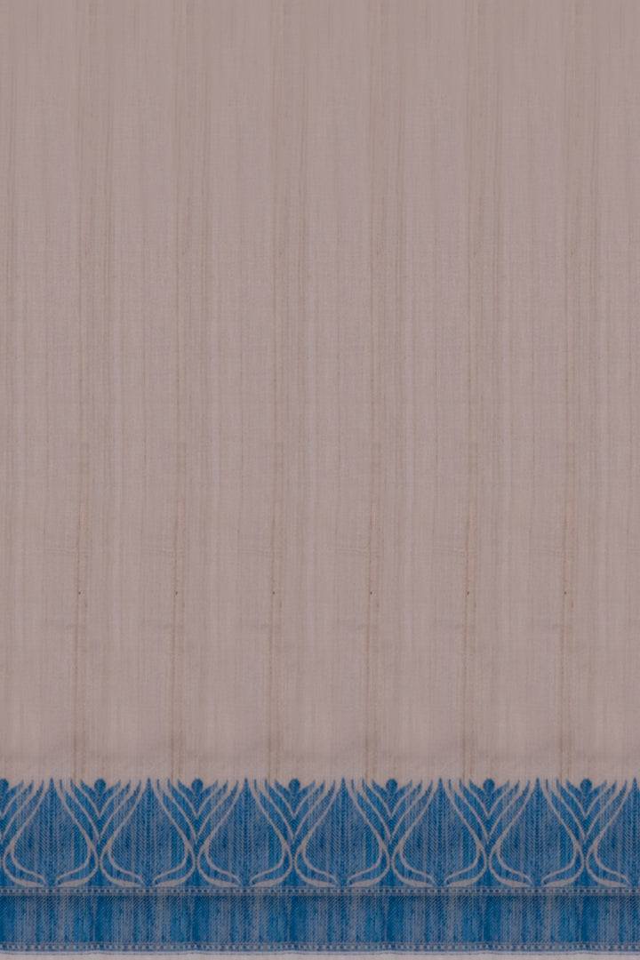Beige and Blue Handloom Pure Tussar Saree - Clio Silks