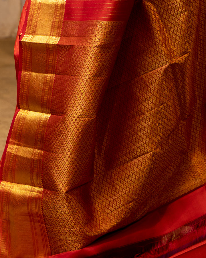 Red Zari Stripes Pure Kanjivaram Silk Saris - Clio Silks