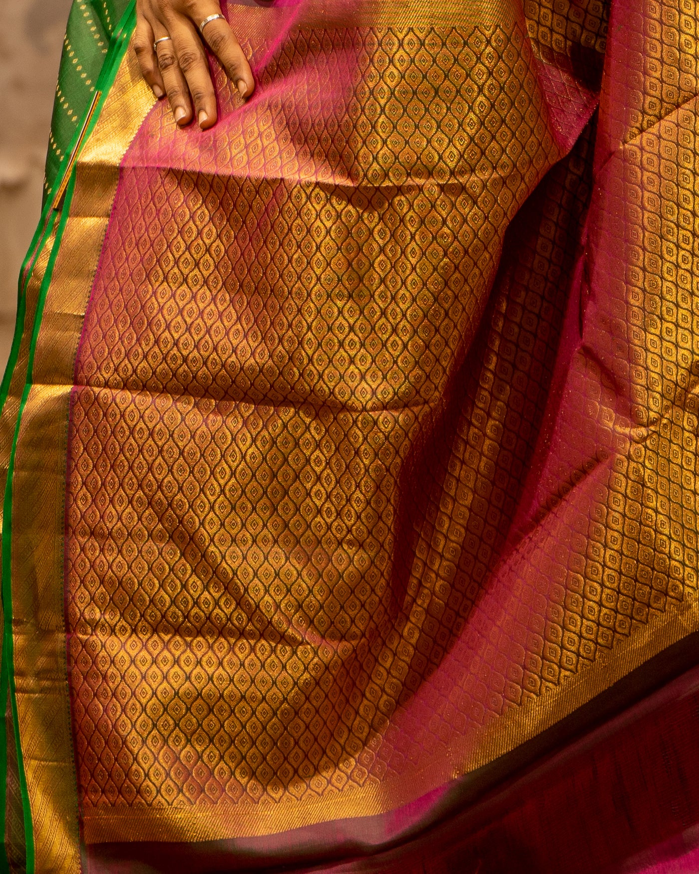 Bottle Green Ayiram Butta Pure Kanjivaram Silk Sari - Clio Silks