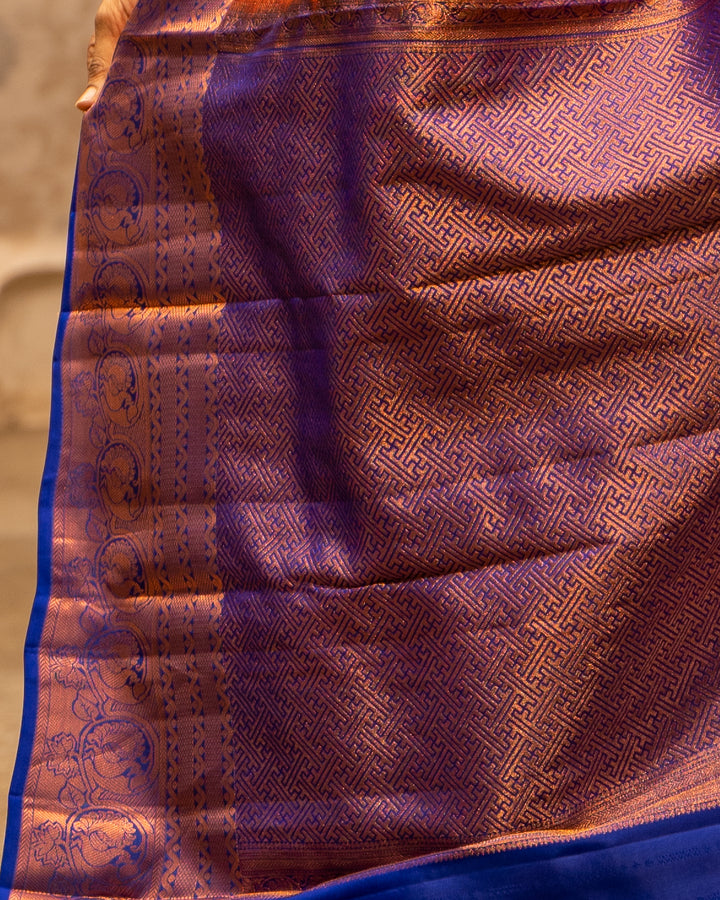 Orange Zari Stripes Kanjivaram Silk Sari - Clio Silks