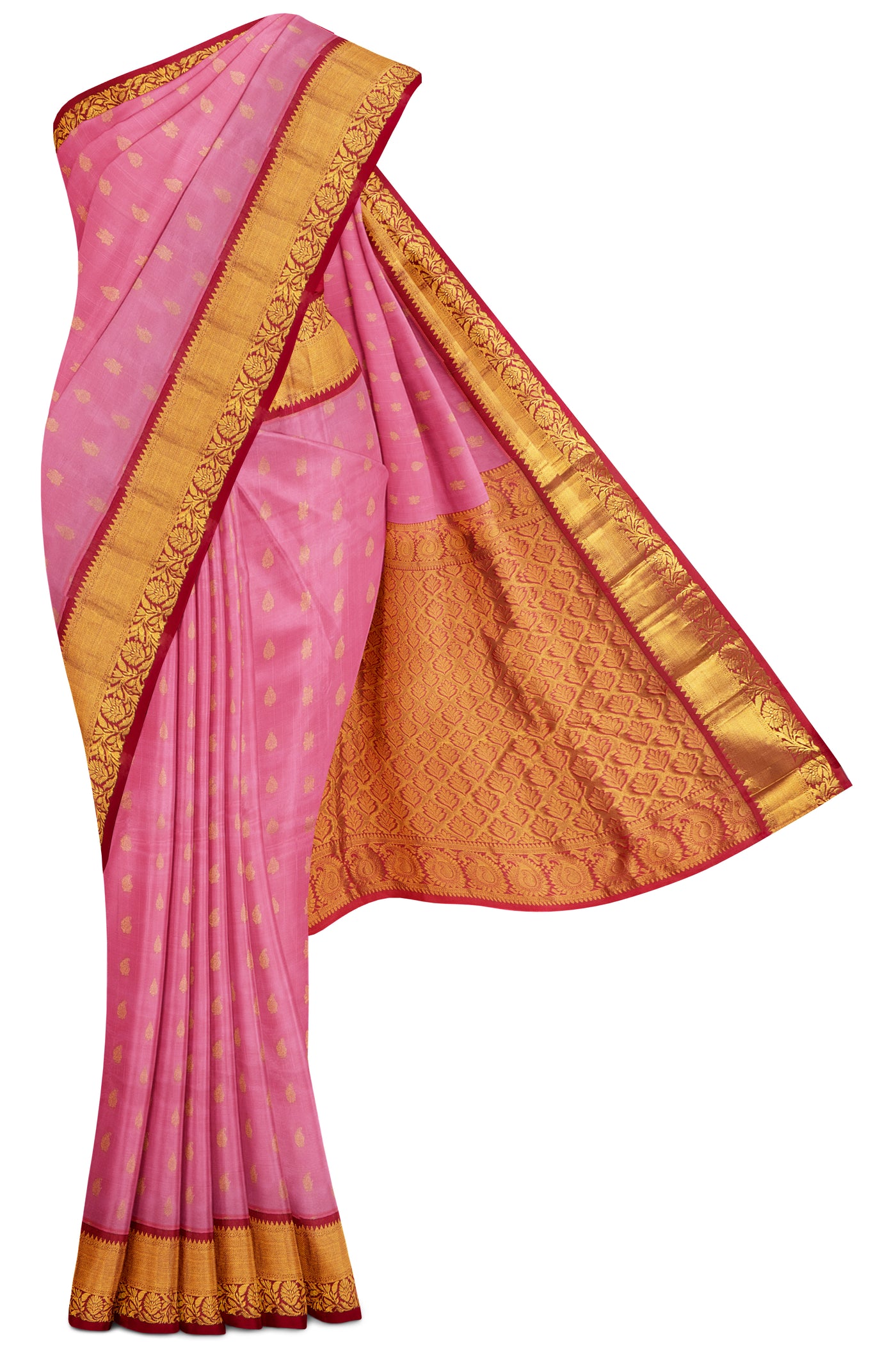 Lotus Pink and Red traditional Silk saree - Clio Silks