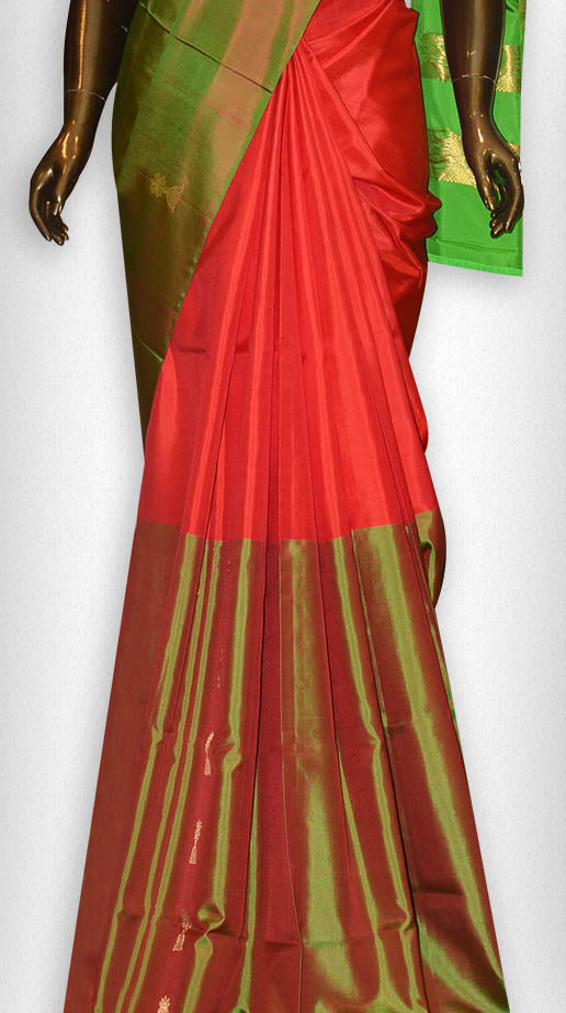 Red and Mandhulir Green Silk Saree - Clio Silks