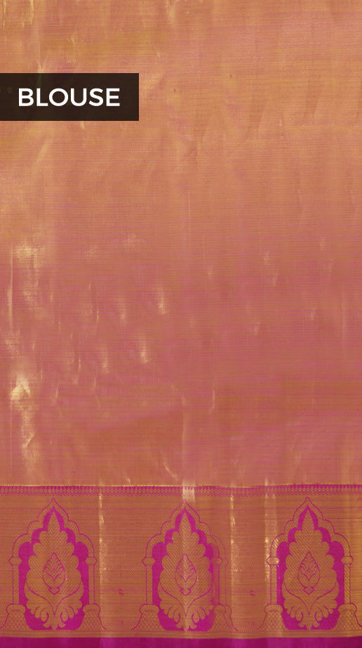 Gold And Magenta Stripes Brocade Kanjivaram Silk Saree - Clio Silks