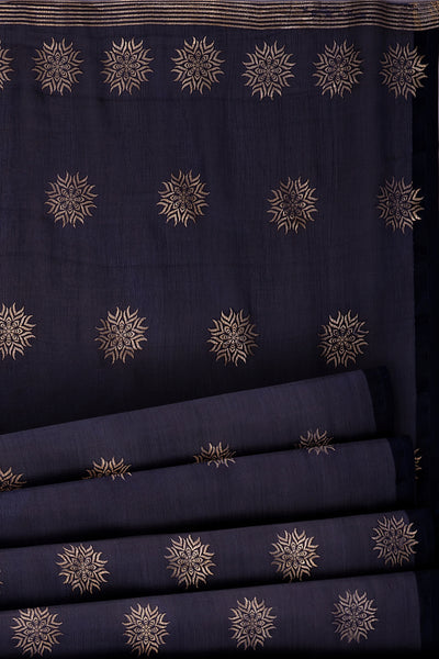 Navy Blue Printed Chiffon Sari - Clio Silks
