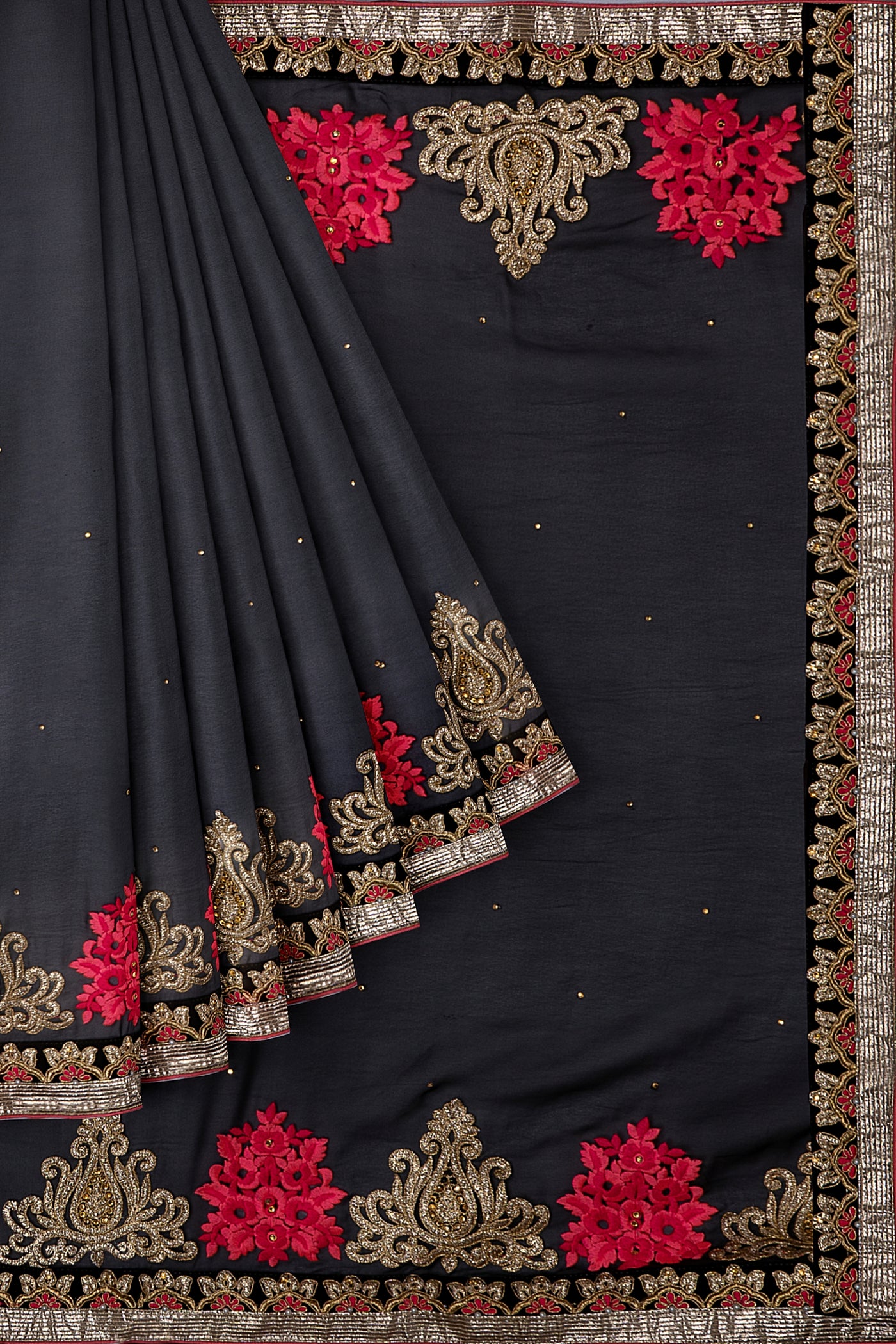 Black Embroidered Georgette Sari - Clio Silks