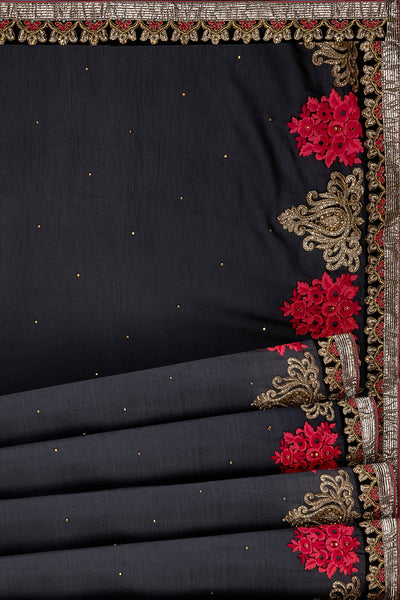 Black Embroidered Georgette Sari - Clio Silks