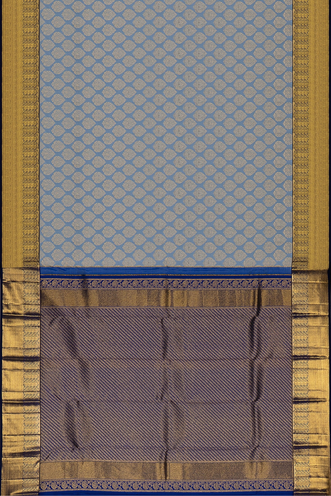Grey and Blue brocade Pure Kanjivaram silk saree - Clio Silks