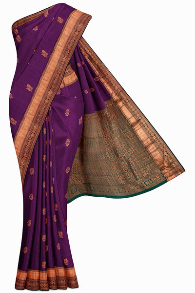 Violet Mayil Chakram Traditional Kanjivaram Silk Sari - Clio Silks